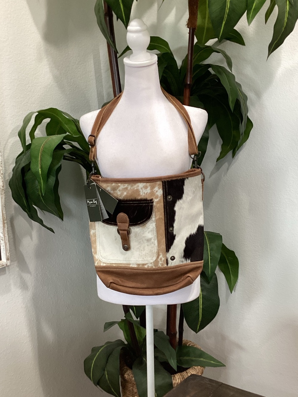 Myra‎ Bag Brown and White Cowhide Crossbody Bag